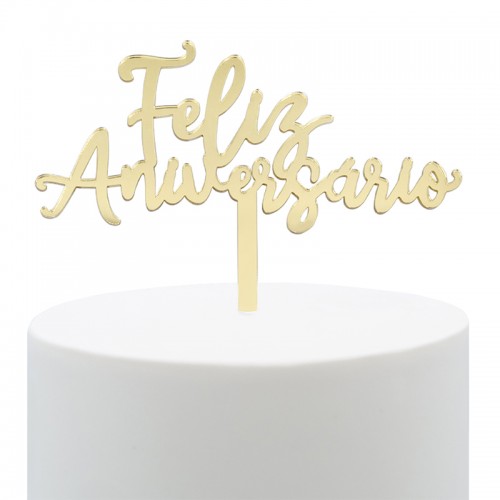 Topo Bolo Feliz Aniversário Dourado